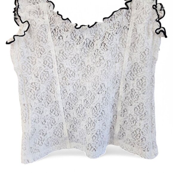 Urban Outfitters Small Elasa White Lace Ruffle Camisole Bustier Top Black Trim - Picture 5 of 7